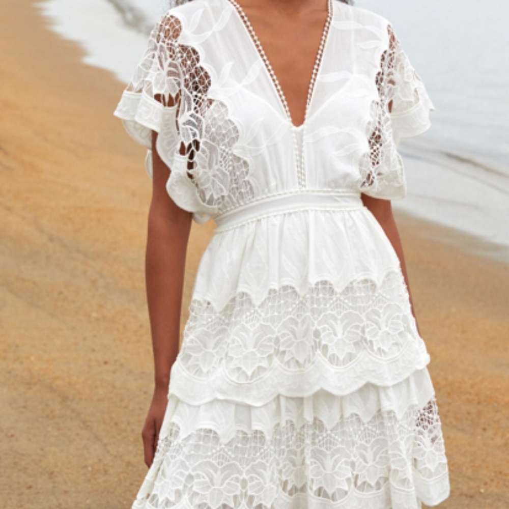 FARM RIO Off White Richelieu Midi Dress